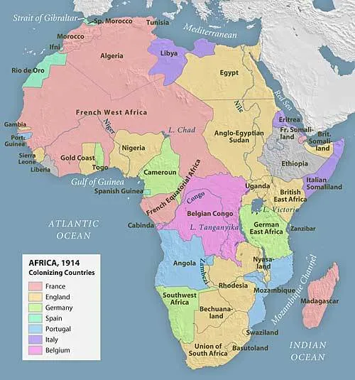 Africa, 1914, showing colonial powers.
