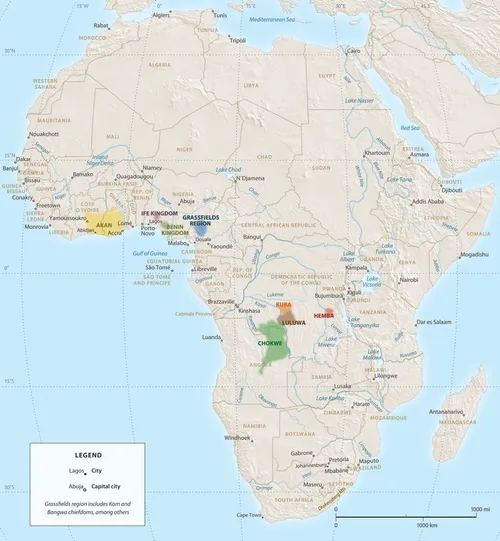 Africa, showing peoples highlighted in the exhibition