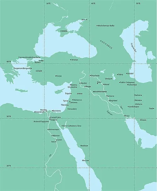 A detail map of West Asia.