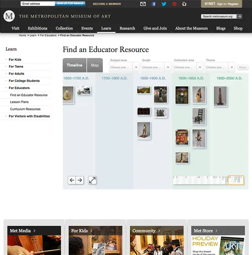 <i>Find an Educator Resource</i> landing page with timeline