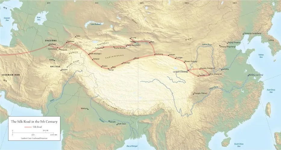 Map of important Silk Road trading posts in China.