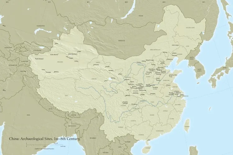 Overall map of China with sites from Late Han to High Tang period.